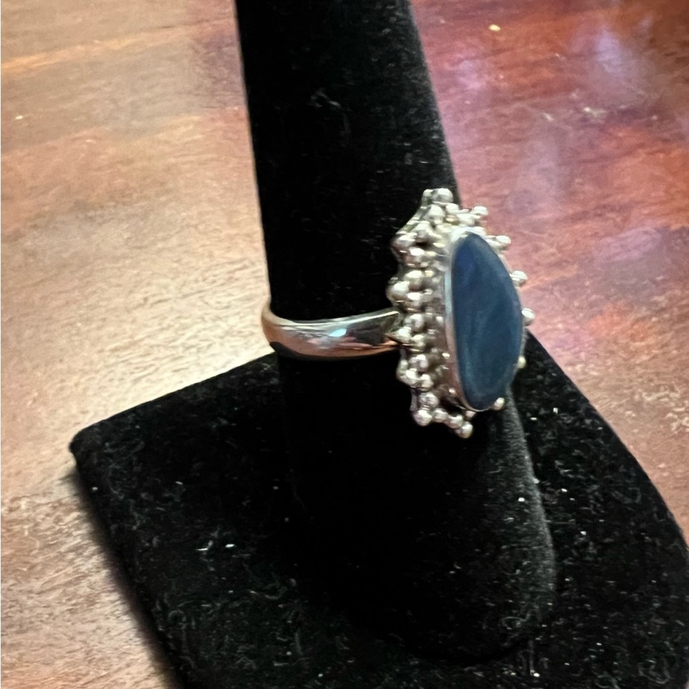 Australian Dark Blue Teal Opal Doublet 925 Silver Granulation Ring NEW 8 #528 - Picture 5 of 7